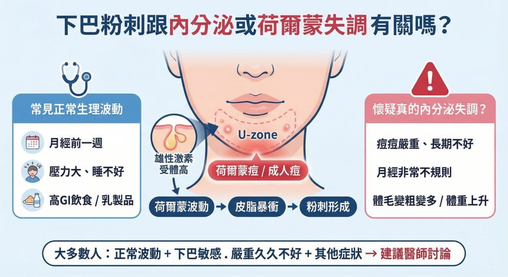 The relationship between chin acne and hormones.