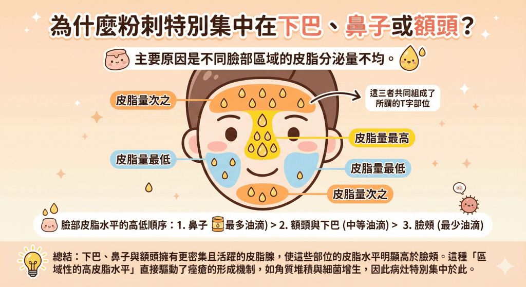 為什麼粉刺特別集中在下巴、鼻子和額頭